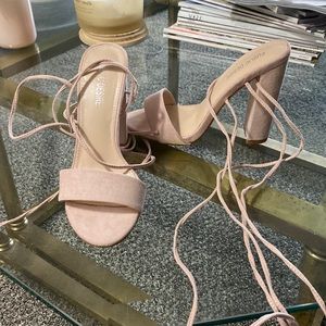 Pink wrap tie heels